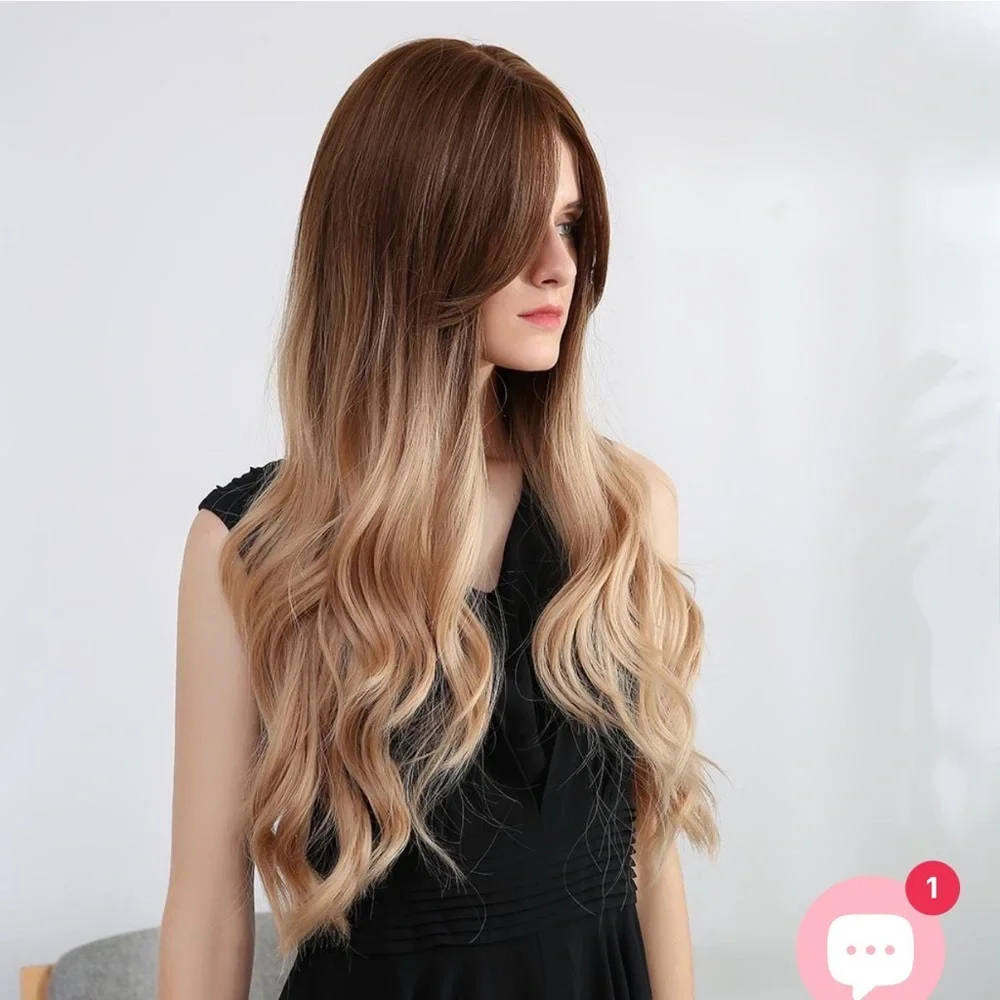 Haircube Ombre Blonde Synthetic Wig With Curtain Bangs